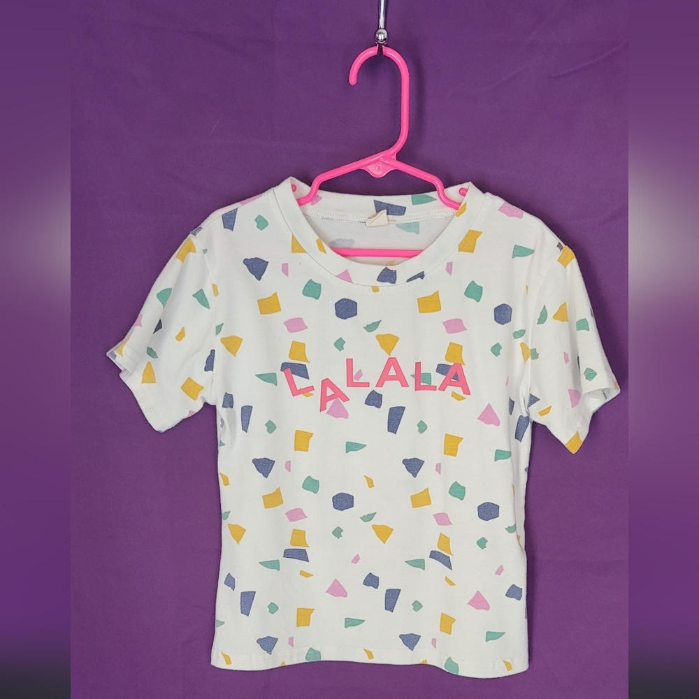 SHEIN White Tee with Colorful Shapes